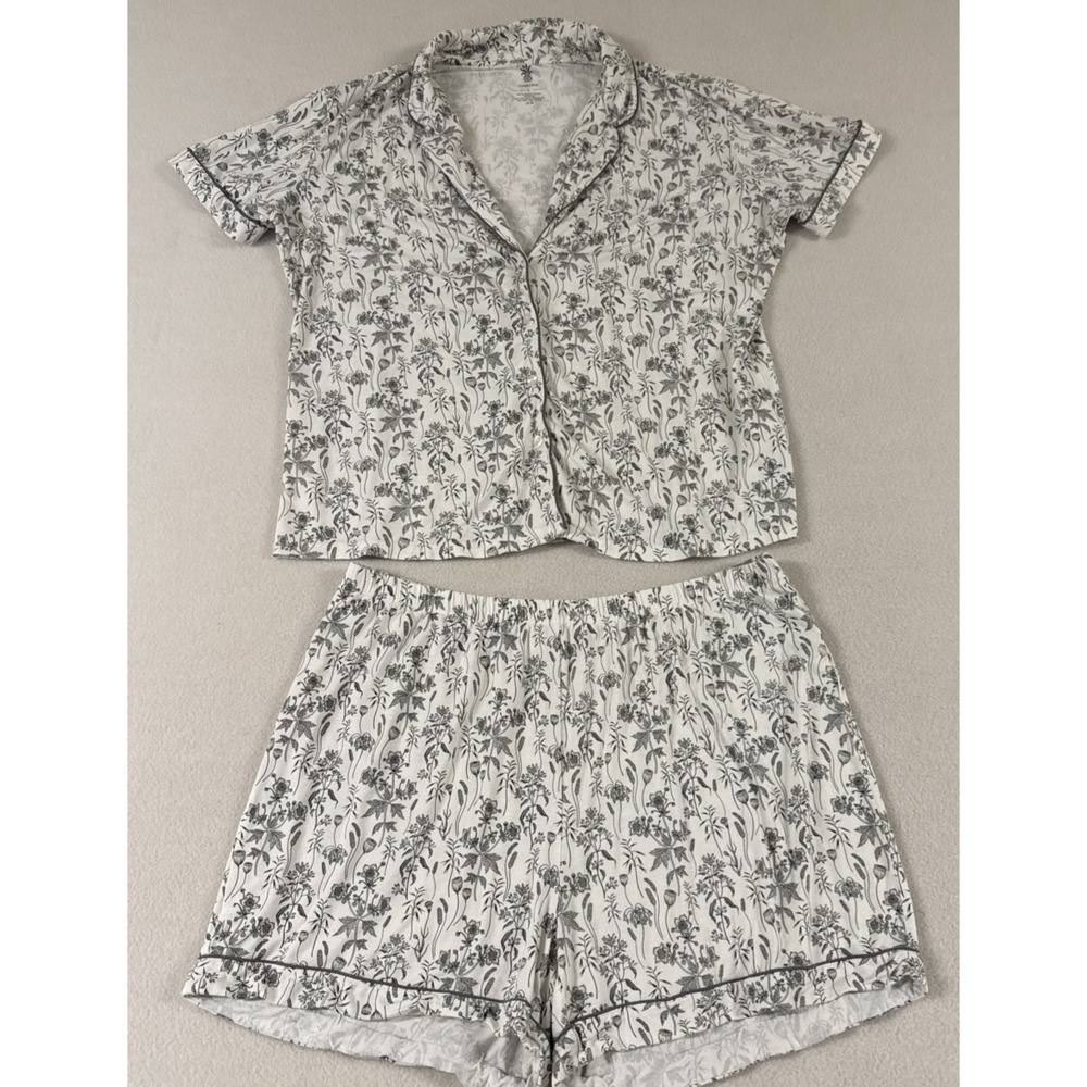 Cariloha Bamboo Pajama Set Shorts Womens Sz Large Floral Garden Comfy Sleepwear